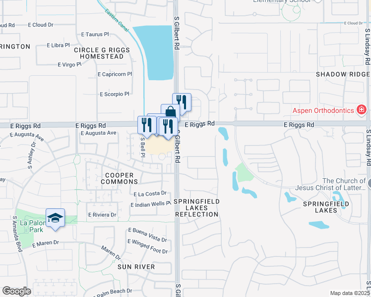 map of restaurants, bars, coffee shops, grocery stores, and more near 3010 East Cherry Hills Place in Chandler