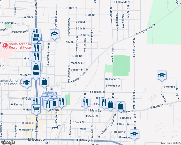 map of restaurants, bars, coffee shops, grocery stores, and more near 711 Champagnolle Road in El Dorado