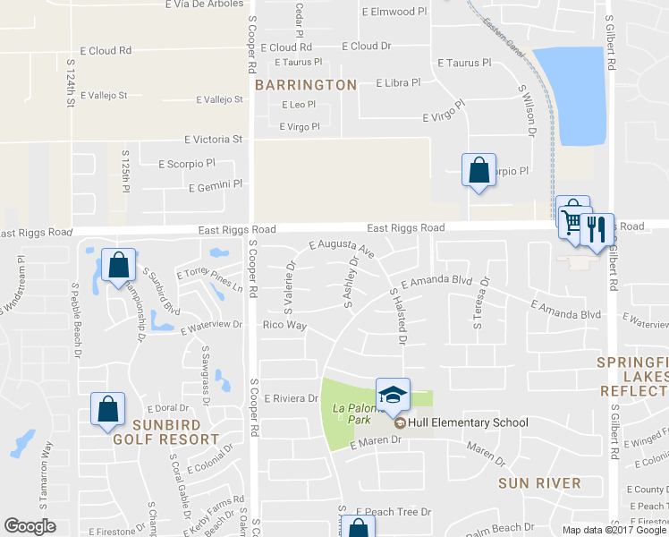 map of restaurants, bars, coffee shops, grocery stores, and more near 2233 East Torrey Pines Place in Chandler