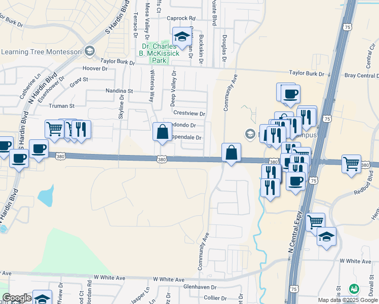 map of restaurants, bars, coffee shops, grocery stores, and more near 2109 Quail Run in McKinney