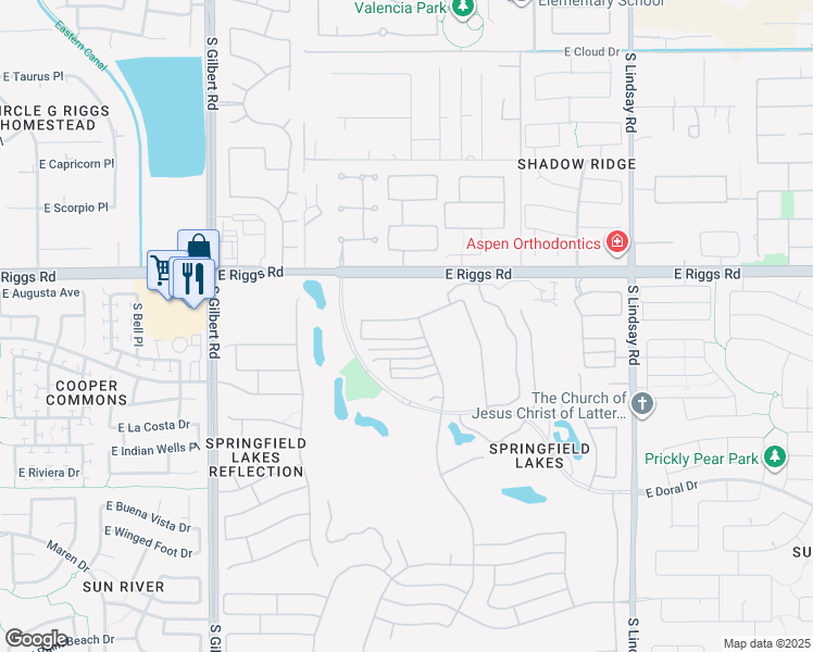 map of restaurants, bars, coffee shops, grocery stores, and more near 3461 East Torrey Pines Lane in Chandler