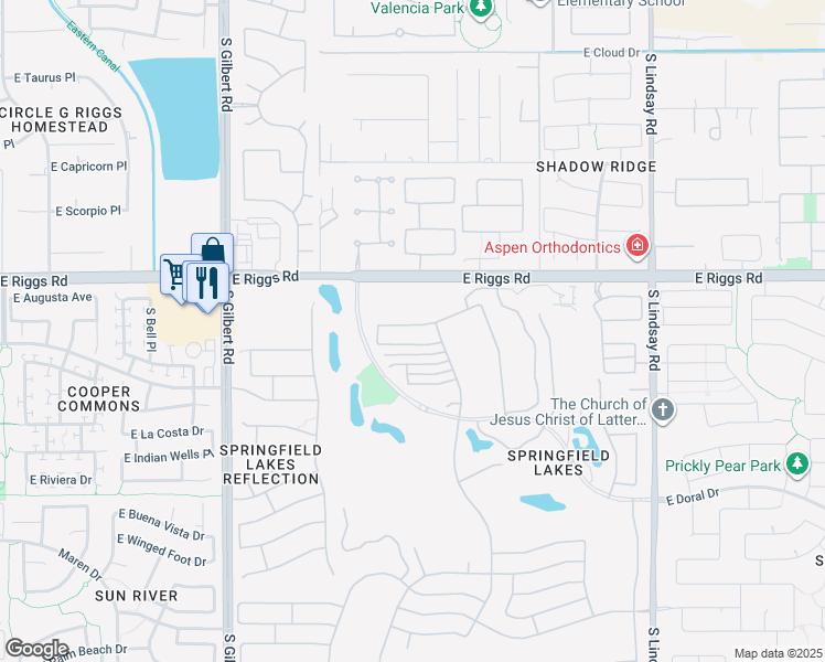 map of restaurants, bars, coffee shops, grocery stores, and more near 3461 East Torrey Pines Lane in Chandler