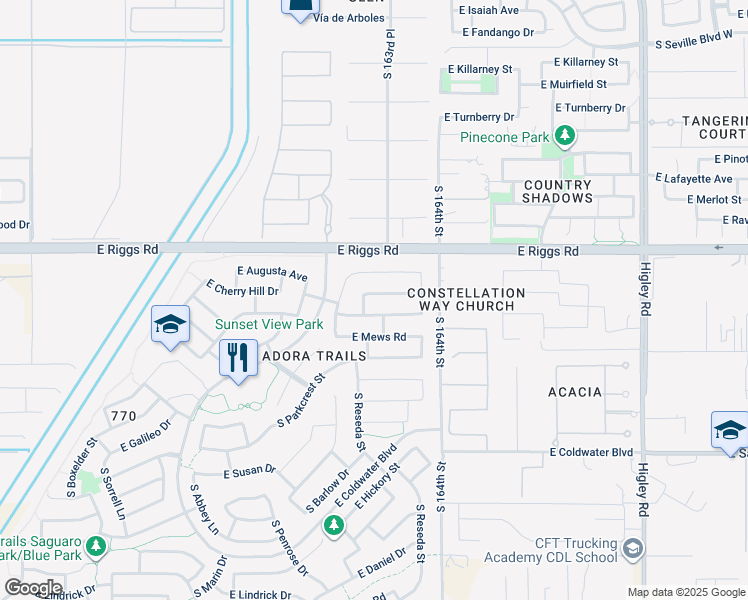 map of restaurants, bars, coffee shops, grocery stores, and more near 2681 East Cherry Hill Drive in Gilbert