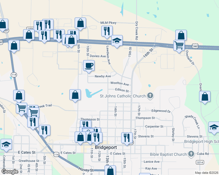map of restaurants, bars, coffee shops, grocery stores, and more near 1307 Edison Street in Bridgeport
