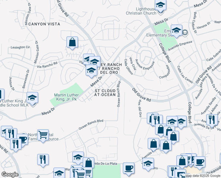 map of restaurants, bars, coffee shops, grocery stores, and more near 4350 Nautilus Way in Oceanside