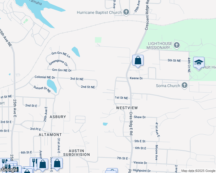 map of restaurants, bars, coffee shops, grocery stores, and more near 420 Crescent Lane in Tuscaloosa