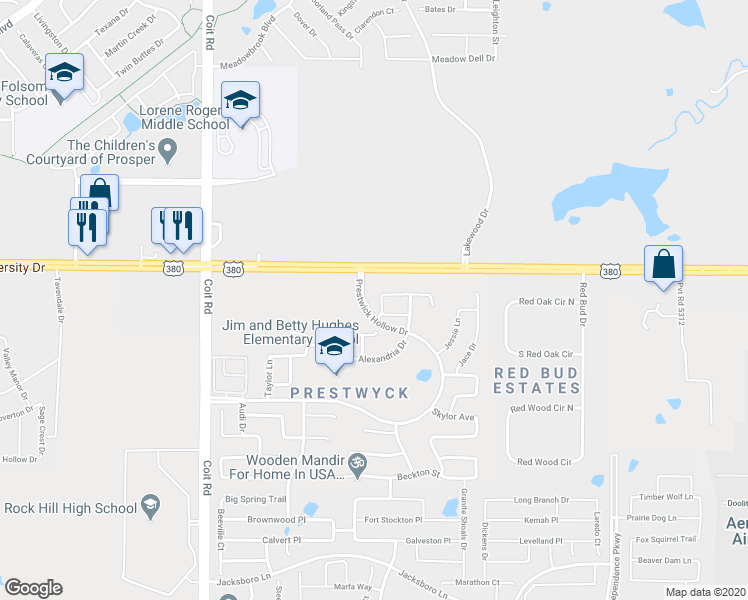 map of restaurants, bars, coffee shops, grocery stores, and more near 1905 Elite Road in McKinney