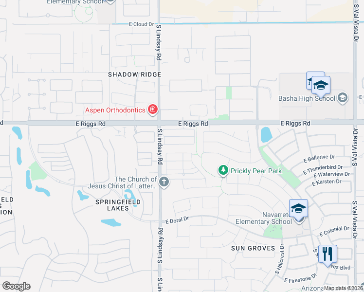 map of restaurants, bars, coffee shops, grocery stores, and more near 4095 East Dawson Drive in Chandler