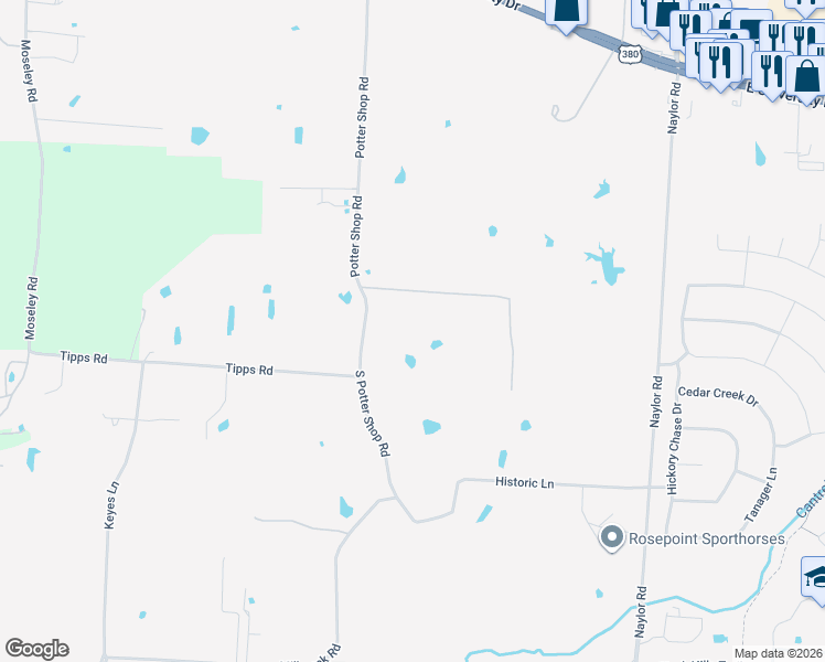 map of restaurants, bars, coffee shops, grocery stores, and more near 4018-4798 South Potter Shop Road in Cross Roads