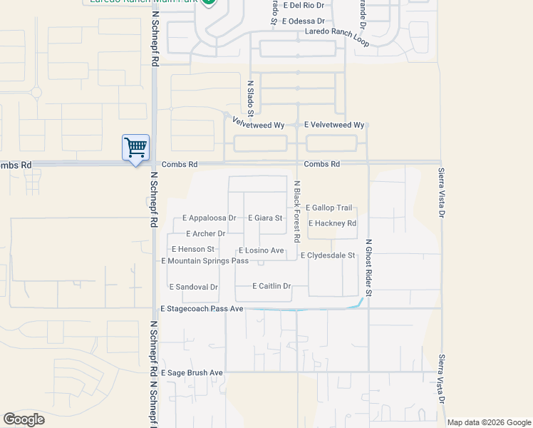 map of restaurants, bars, coffee shops, grocery stores, and more near 4088 East Giara Street in San Tan Valley