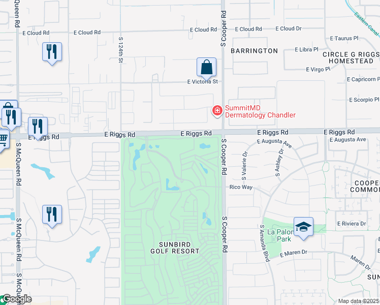 map of restaurants, bars, coffee shops, grocery stores, and more near 6153 South Cypress Point Drive in Chandler