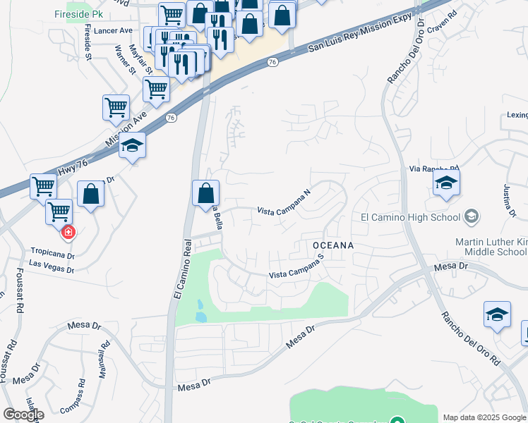 map of restaurants, bars, coffee shops, grocery stores, and more near 3760 Vista Campana North in Oceanside