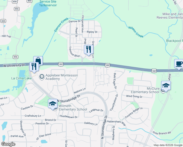 map of restaurants, bars, coffee shops, grocery stores, and more near 1921 Grassmere Ln in McKinney