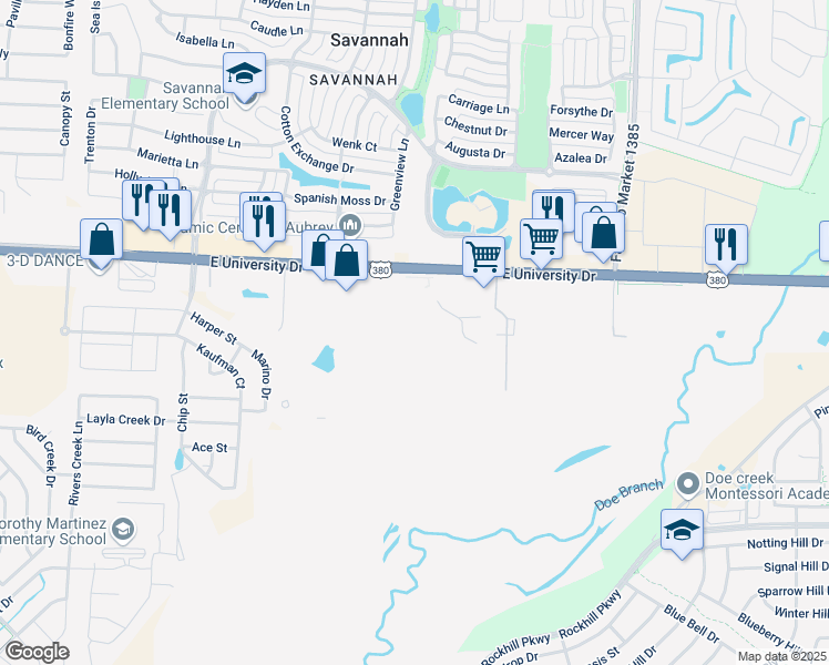 map of restaurants, bars, coffee shops, grocery stores, and more near 27040 U.S. 380 in Aubrey