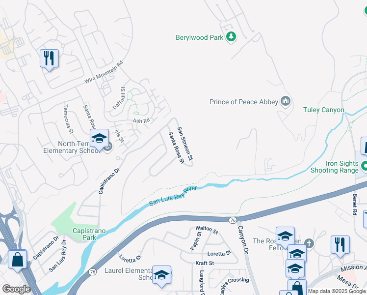 map of restaurants, bars, coffee shops, grocery stores, and more near 1411 San Simeon Street in Oceanside