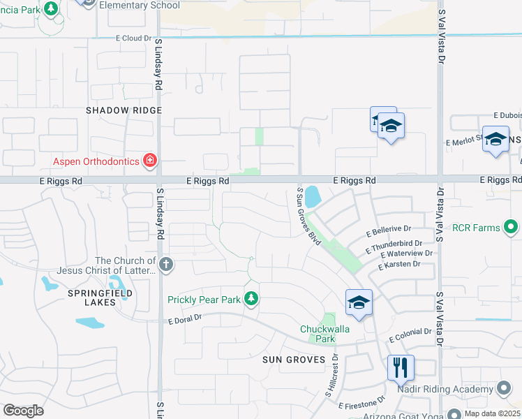 map of restaurants, bars, coffee shops, grocery stores, and more near 4322 East Torrey Pines Lane in Chandler
