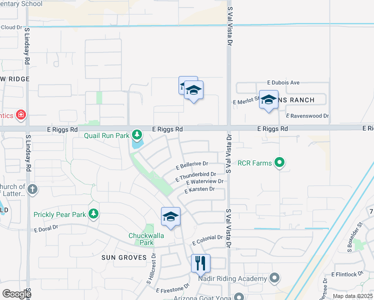 map of restaurants, bars, coffee shops, grocery stores, and more near 4822 East Cherry Hills Drive in Chandler