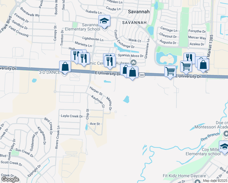 map of restaurants, bars, coffee shops, grocery stores, and more near 2449 South Elm Ridge Road in Little Elm