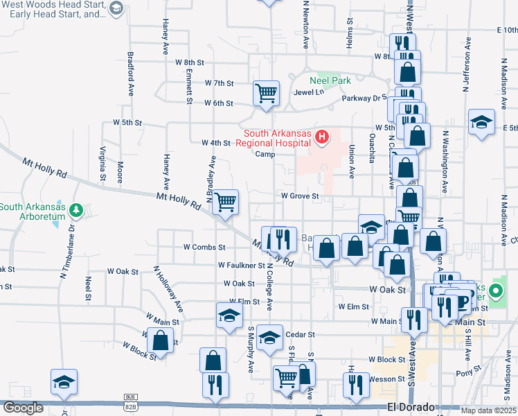 map of restaurants, bars, coffee shops, grocery stores, and more near 643 North Murphy Avenue in El Dorado