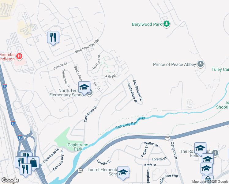 map of restaurants, bars, coffee shops, grocery stores, and more near 1011 Capistrano Drive in Oceanside