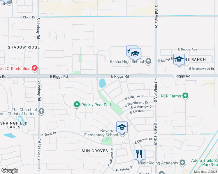 map of restaurants, bars, coffee shops, grocery stores, and more near 4650 East Torrey Pines Lane in Chandler