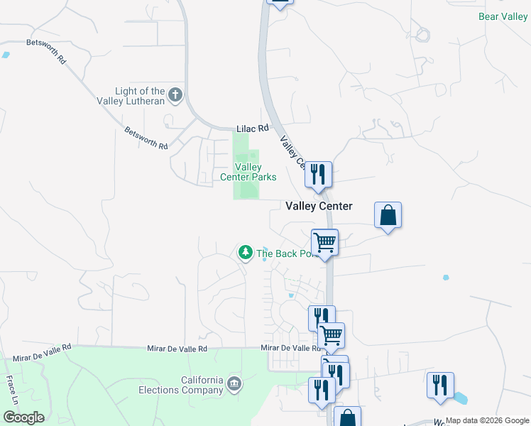 map of restaurants, bars, coffee shops, grocery stores, and more near 28052 Moosa Creek Way in Valley Center