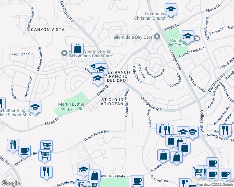 map of restaurants, bars, coffee shops, grocery stores, and more near 4368 Nautilus Way in Oceanside
