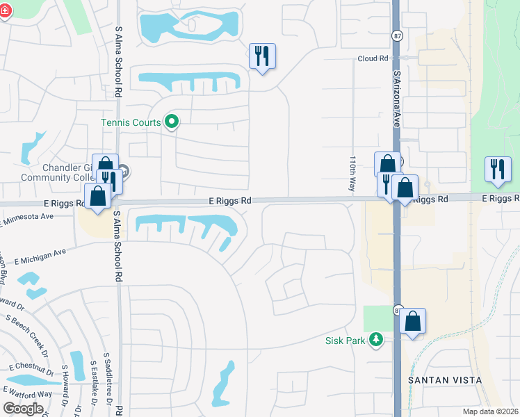 map of restaurants, bars, coffee shops, grocery stores, and more near 25202 South Buttonwood Drive in Sun Lakes