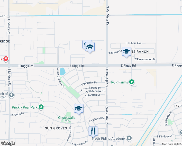 map of restaurants, bars, coffee shops, grocery stores, and more near 4822 East Cherry Hills Drive in Chandler