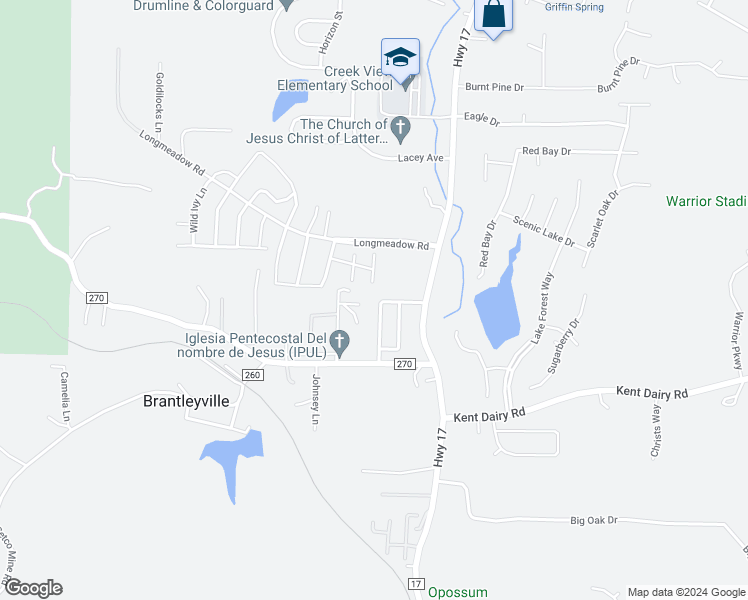 map of restaurants, bars, coffee shops, grocery stores, and more near 116 Falling Waters Lane in Shelby County