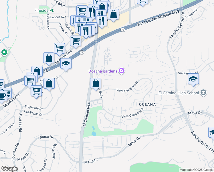 map of restaurants, bars, coffee shops, grocery stores, and more near 3660 Vista Campana North in Oceanside