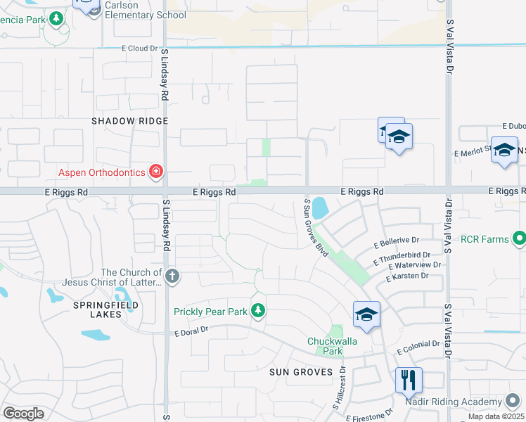 map of restaurants, bars, coffee shops, grocery stores, and more near 4322 East Torrey Pines Lane in Chandler