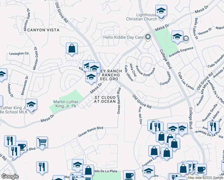 map of restaurants, bars, coffee shops, grocery stores, and more near 4350 Nautilus Way in Oceanside