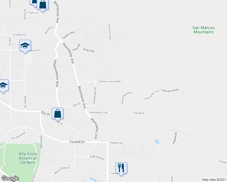 map of restaurants, bars, coffee shops, grocery stores, and more near 1333 Sonia Court in Vista
