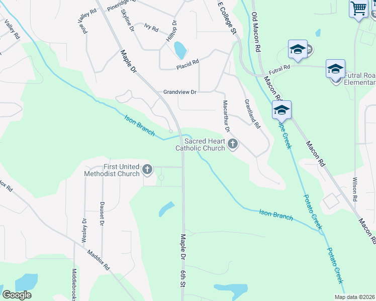 map of restaurants, bars, coffee shops, grocery stores, and more near 1340 Maple Drive in Griffin