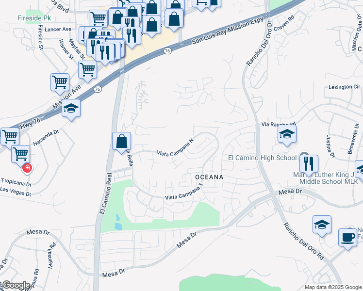 map of restaurants, bars, coffee shops, grocery stores, and more near 3902 Vista Campana North in Oceanside
