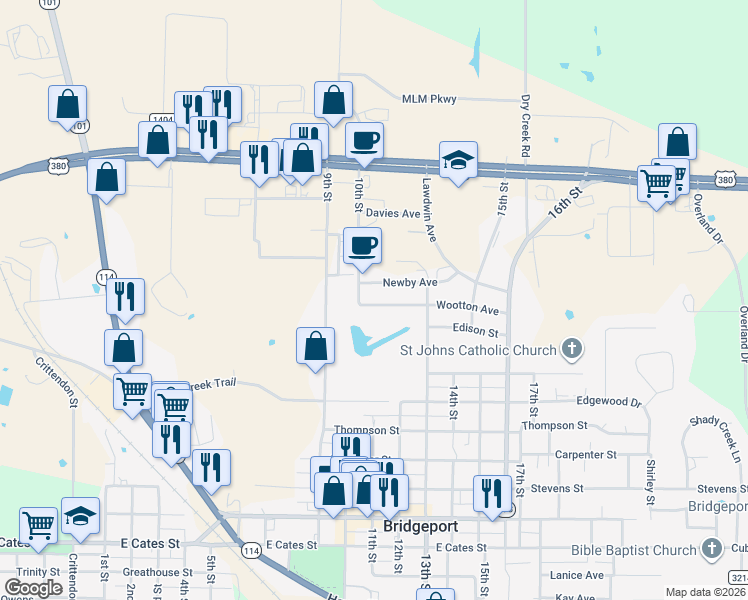 map of restaurants, bars, coffee shops, grocery stores, and more near 1005 Wootton Avenue in Bridgeport