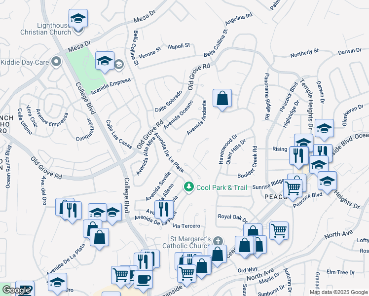 map of restaurants, bars, coffee shops, grocery stores, and more near 1660 Avenida Andante in Oceanside