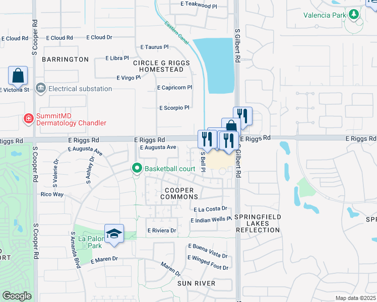 map of restaurants, bars, coffee shops, grocery stores, and more near 6042 South Wilson Drive in Chandler