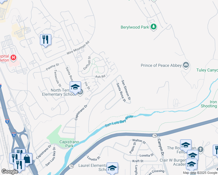 map of restaurants, bars, coffee shops, grocery stores, and more near 1024 Capistrano Drive in Oceanside
