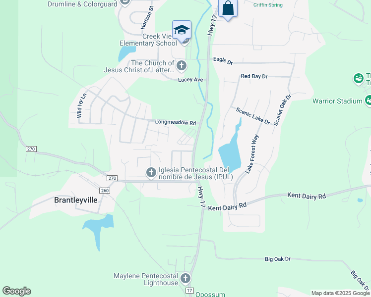 map of restaurants, bars, coffee shops, grocery stores, and more near 104 Falling Waters Lane in Shelby County