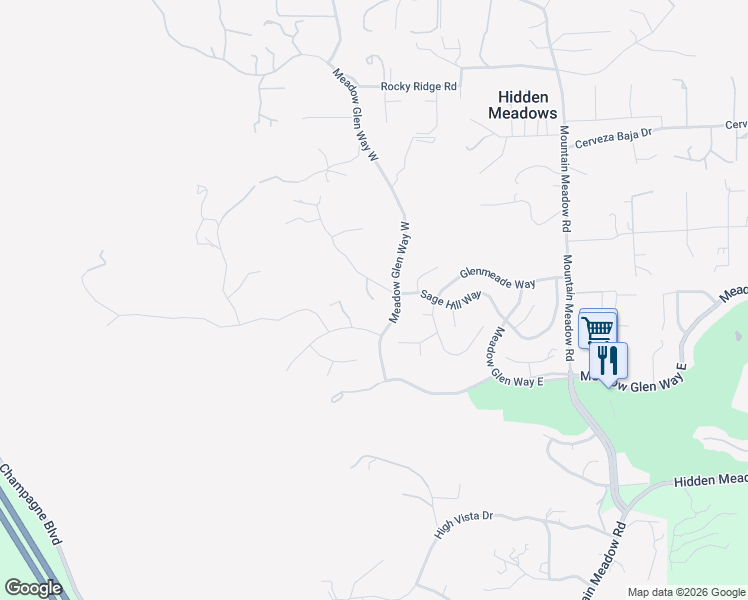 map of restaurants, bars, coffee shops, grocery stores, and more near 28516 Meadow Glen Way West in Escondido