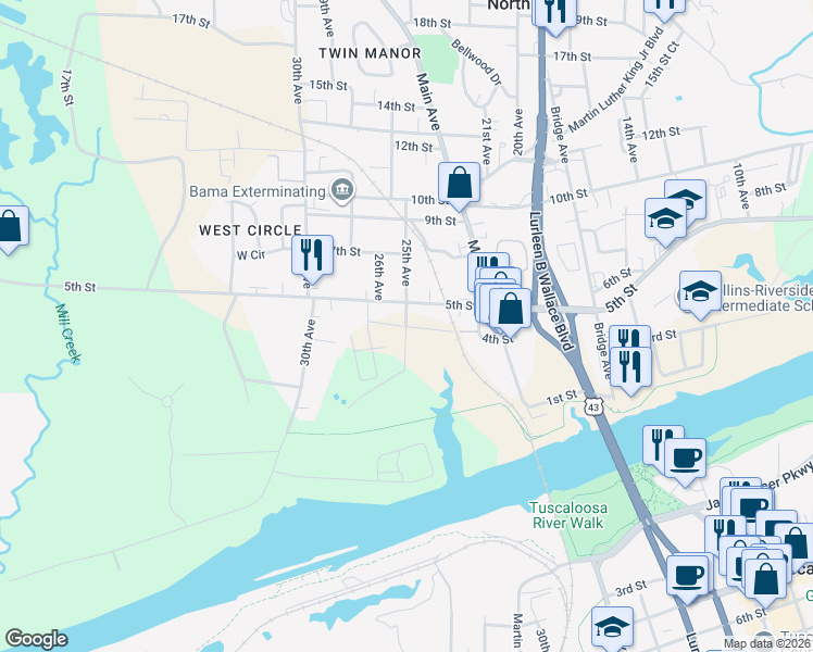 map of restaurants, bars, coffee shops, grocery stores, and more near 400 25th Avenue in Northport