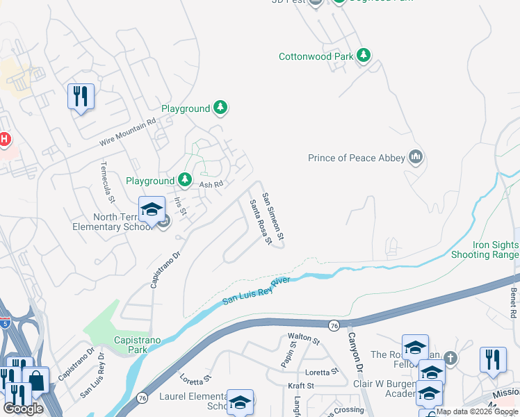 map of restaurants, bars, coffee shops, grocery stores, and more near 1436 Santa Rosa Street in Oceanside
