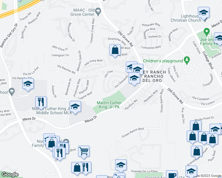 map of restaurants, bars, coffee shops, grocery stores, and more near 402 Calle Corazon in Oceanside