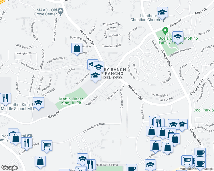 map of restaurants, bars, coffee shops, grocery stores, and more near 4366 Pacifica Way in Oceanside