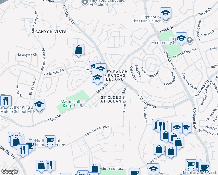 map of restaurants, bars, coffee shops, grocery stores, and more near 4366 Pacifica Way in Oceanside