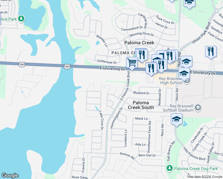 map of restaurants, bars, coffee shops, grocery stores, and more near 204 Willet Court in Little Elm