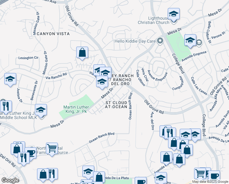 map of restaurants, bars, coffee shops, grocery stores, and more near 4366 Pacifica Way in Oceanside