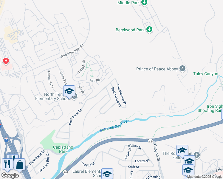 map of restaurants, bars, coffee shops, grocery stores, and more near 1435 Santa Rosa Street in Oceanside